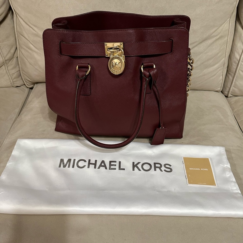 Micheal Kors Hamilton Merlot Large Leather Tote